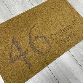 Engraved Address Door Mat Golden Brown - Angle