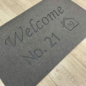 House Number Welcome Door Mat Grey - Angle